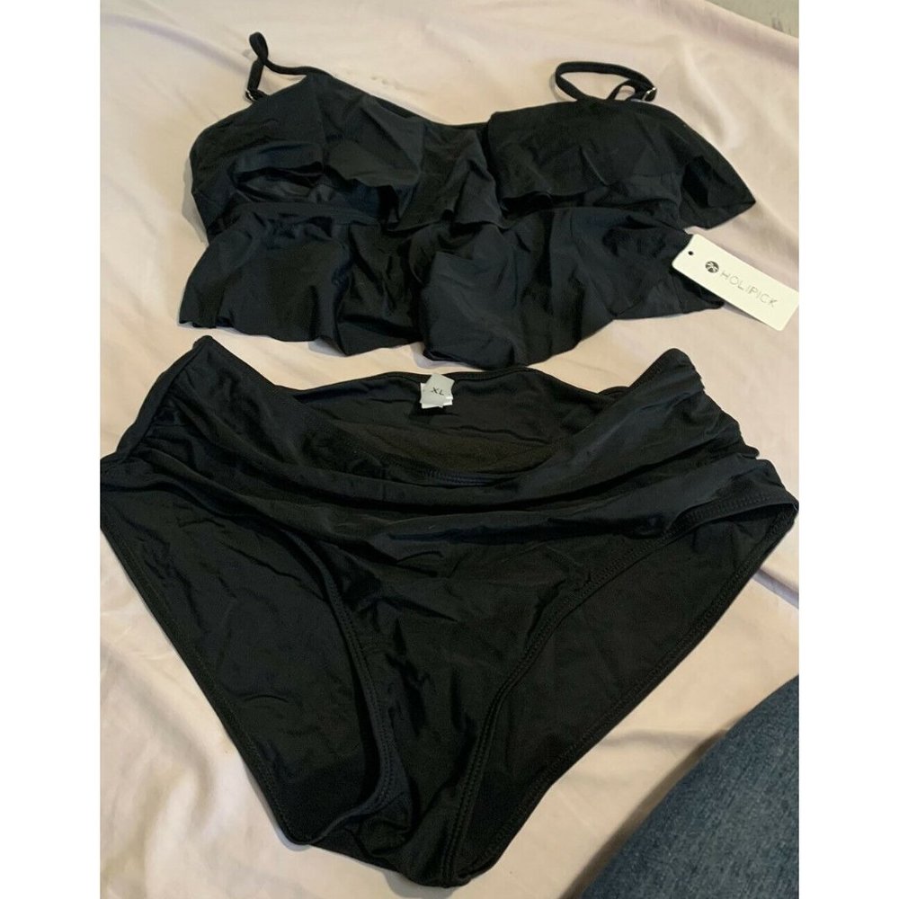 Holipick Womens XL Black Bikini Ruffled Top